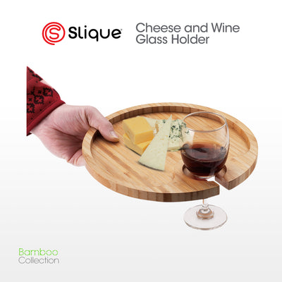 SLIQUE Premium Bamboo Cheese & Wine Glass Holder