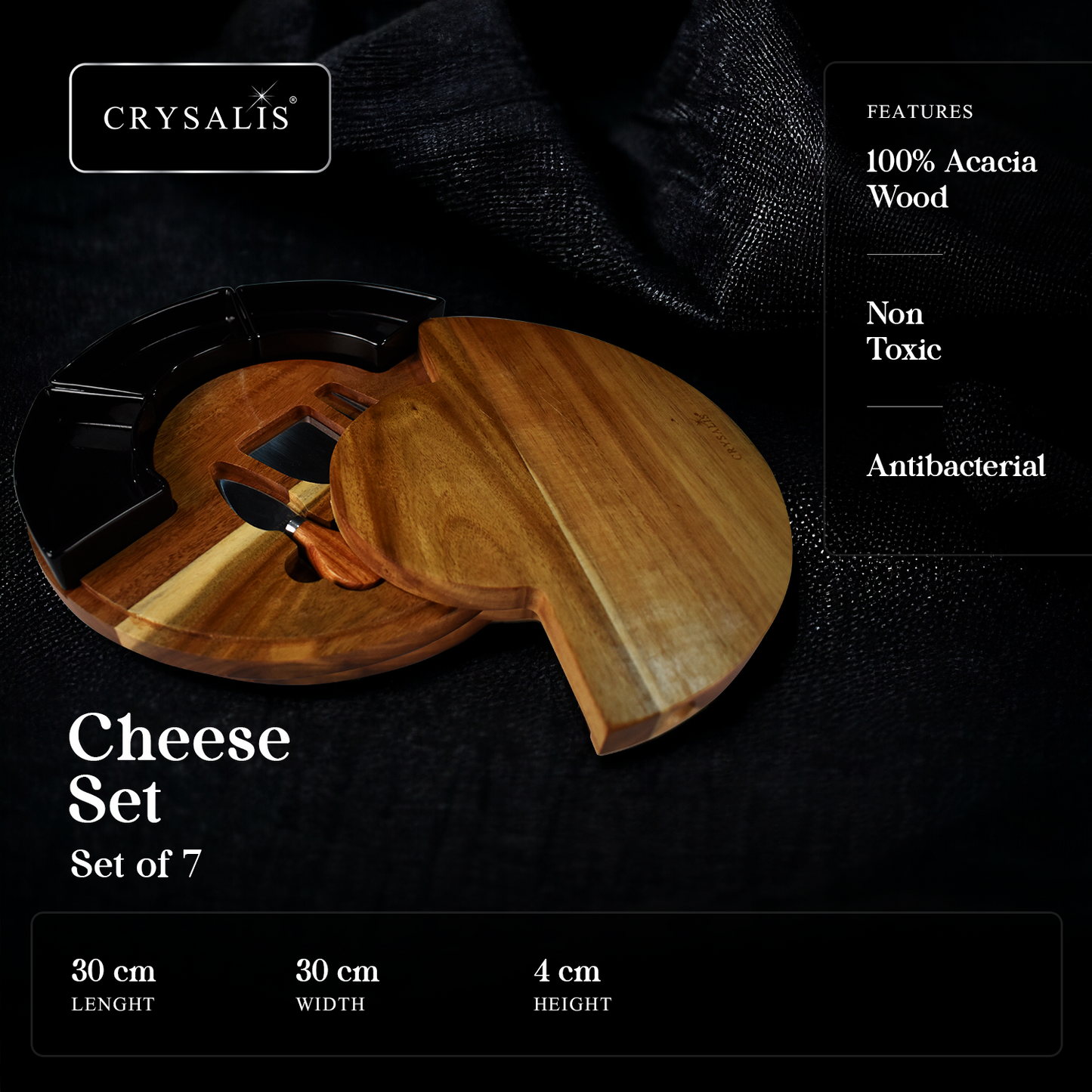 CRYSALIS Premium Cheese Set Cheese Board, Charcuterie [Set of 5/Set of 7] - Acacia Wood
