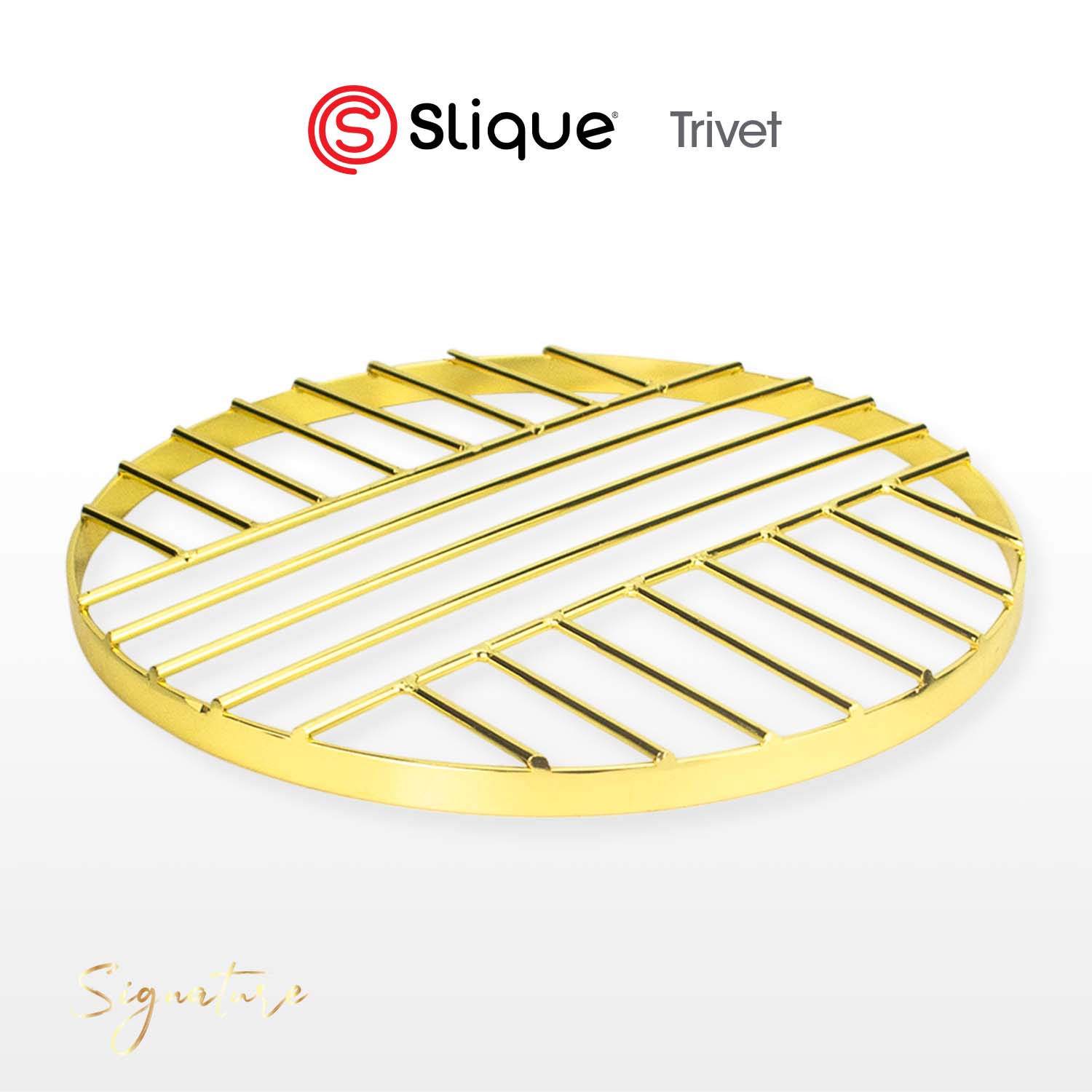 SIGNATURE by Slique Premium Kitchen Rack Metal Trivet | Napkin Holder | Fruit Basket | Utensil Holder | Tissue Roll Holder | Mug Rack | Pastry Stand - Gold Electroplate
