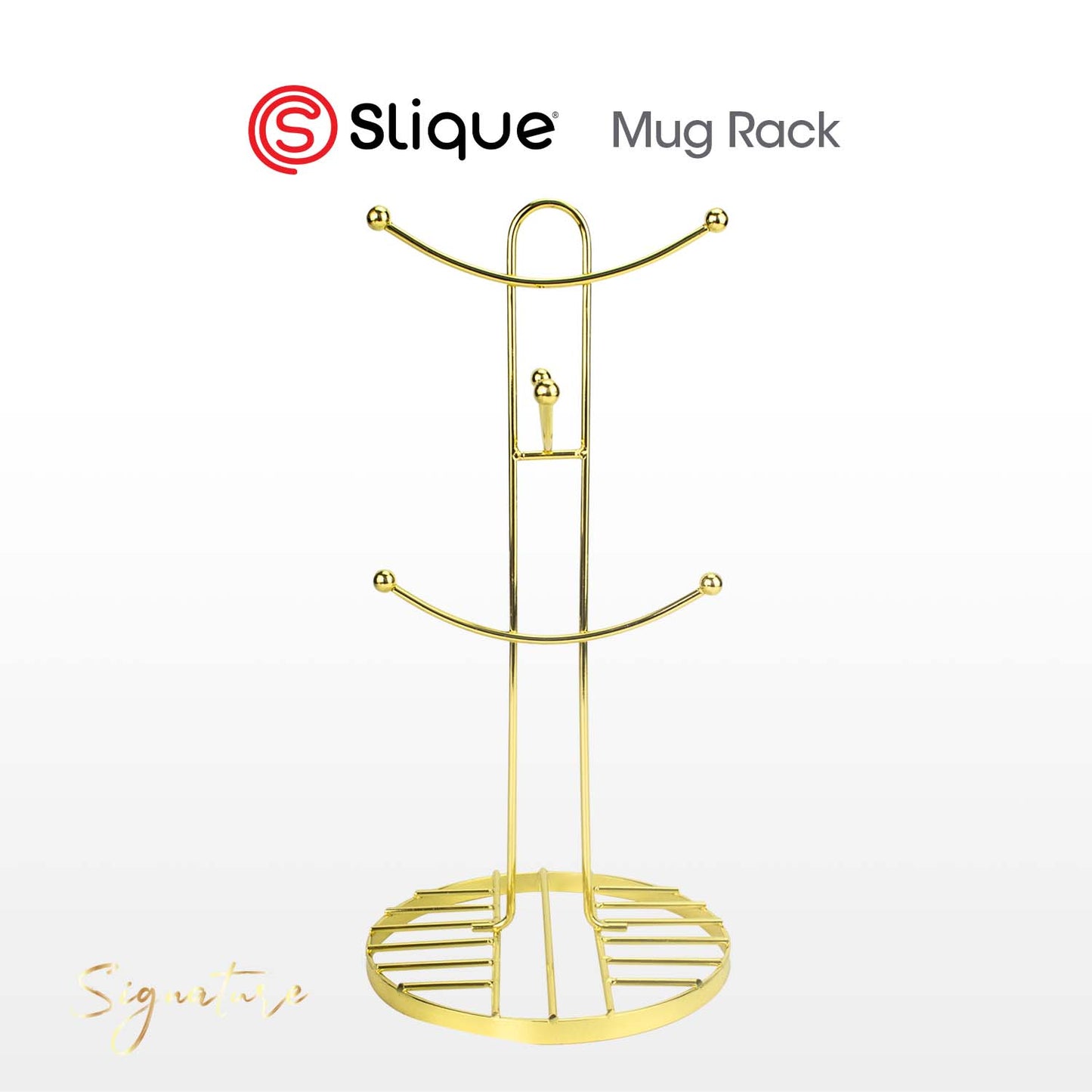 SIGNATURE by Slique Premium Kitchen Rack Metal Trivet | Napkin Holder | Fruit Basket | Utensil Holder | Tissue Roll Holder | Mug Rack | Pastry Stand - Gold Electroplate