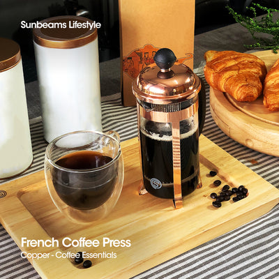 SLIQUE Premium Borosilicate Glass Copper French Coffee Press 600ml (Rosegold)