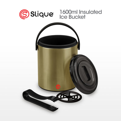 SLIQUE Premium Insulated Ice Bucket w/ Tong Stainless Steel 1600ml (Gold)