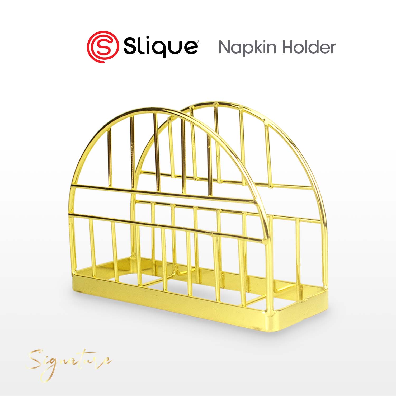 SIGNATURE by Slique Premium Kitchen Rack Metal Trivet | Napkin Holder | Fruit Basket | Utensil Holder | Tissue Roll Holder | Mug Rack | Pastry Stand - Gold Electroplate