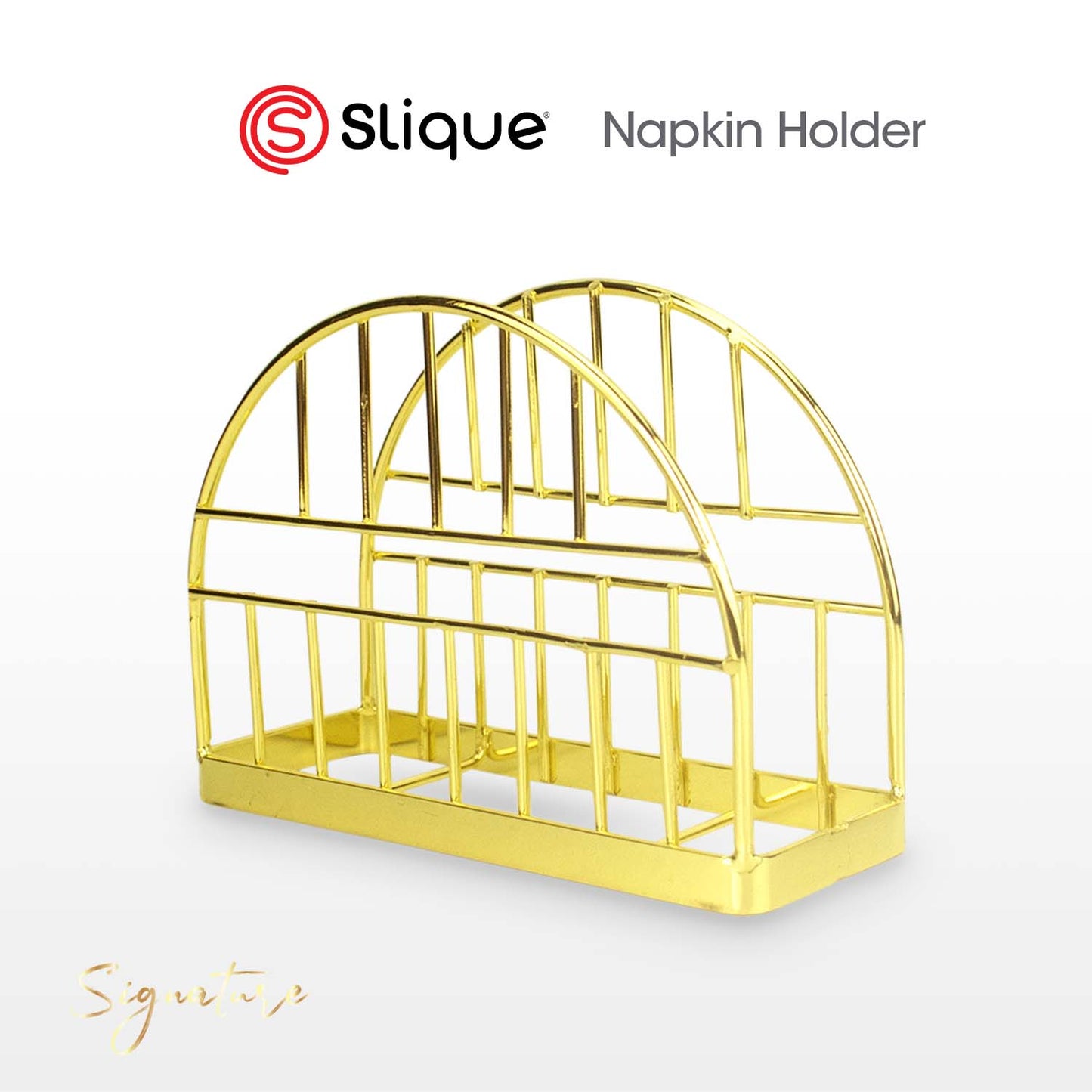 SIGNATURE by Slique Premium Kitchen Rack Metal Trivet | Napkin Holder | Fruit Basket | Utensil Holder | Tissue Roll Holder | Mug Rack | Pastry Stand - Gold Electroplate