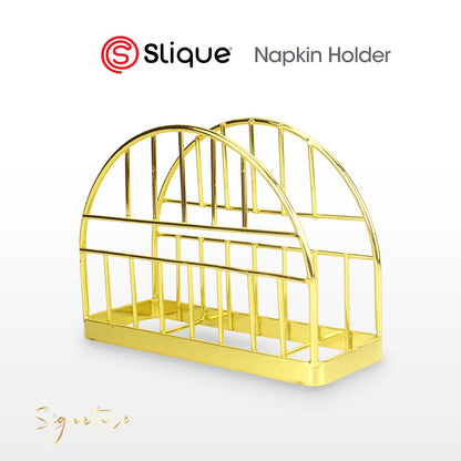 SIGNATURE by Slique Premium Kitchen Rack Metal Trivet | Napkin Holder | Fruit Basket | Utensil Holder | Tissue Roll Holder | Mug Rack | Pastry Stand - Gold Electroplate
