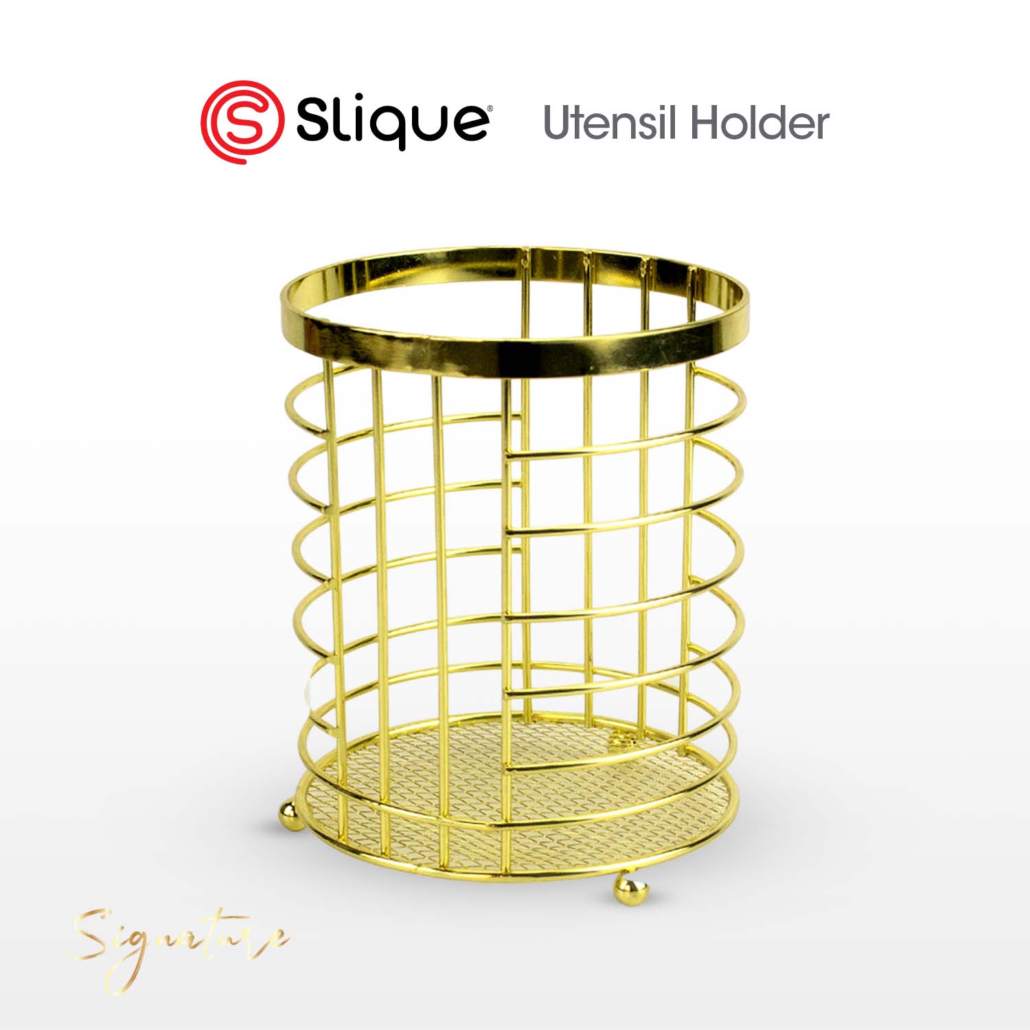SIGNATURE by Slique Premium Kitchen Rack Metal Trivet | Napkin Holder | Fruit Basket | Utensil Holder | Tissue Roll Holder | Mug Rack | Pastry Stand - Gold Electroplate