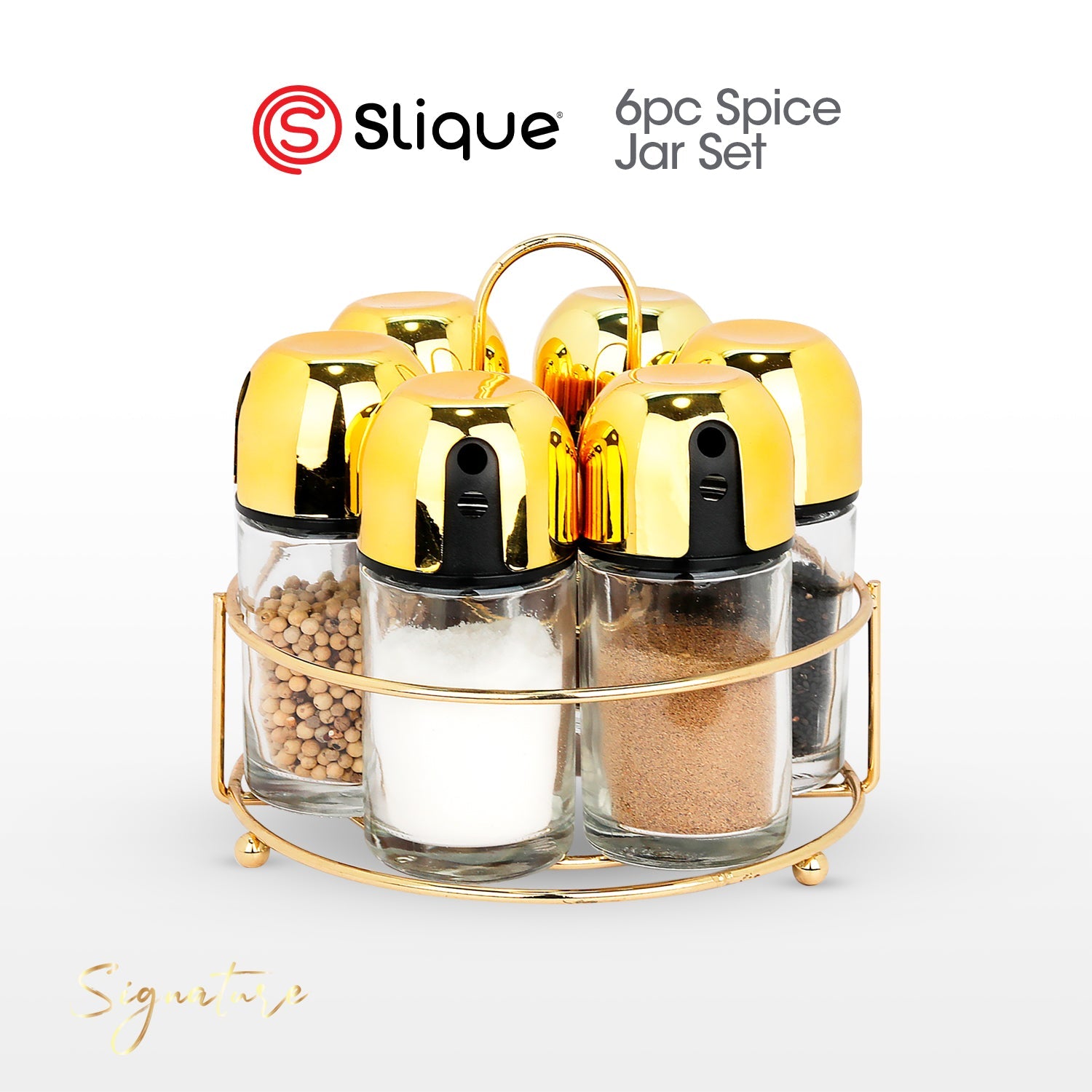 SIGNATURE by Slique Premium Kitchen Rack Metal Trivet | Napkin Holder | Fruit Basket | Utensil Holder | Tissue Roll Holder | Mug Rack | Pastry Stand - Gold Electroplate
