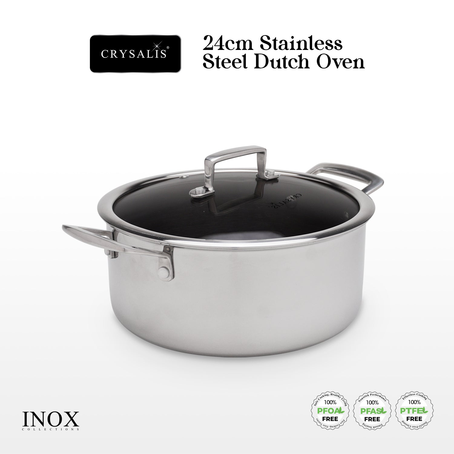 CRYSALIS INOX Stainless Steel Cookware Collection - Honeycomb Non-Stick Frypan, Saucepan, Dutch Oven, Wok Pan