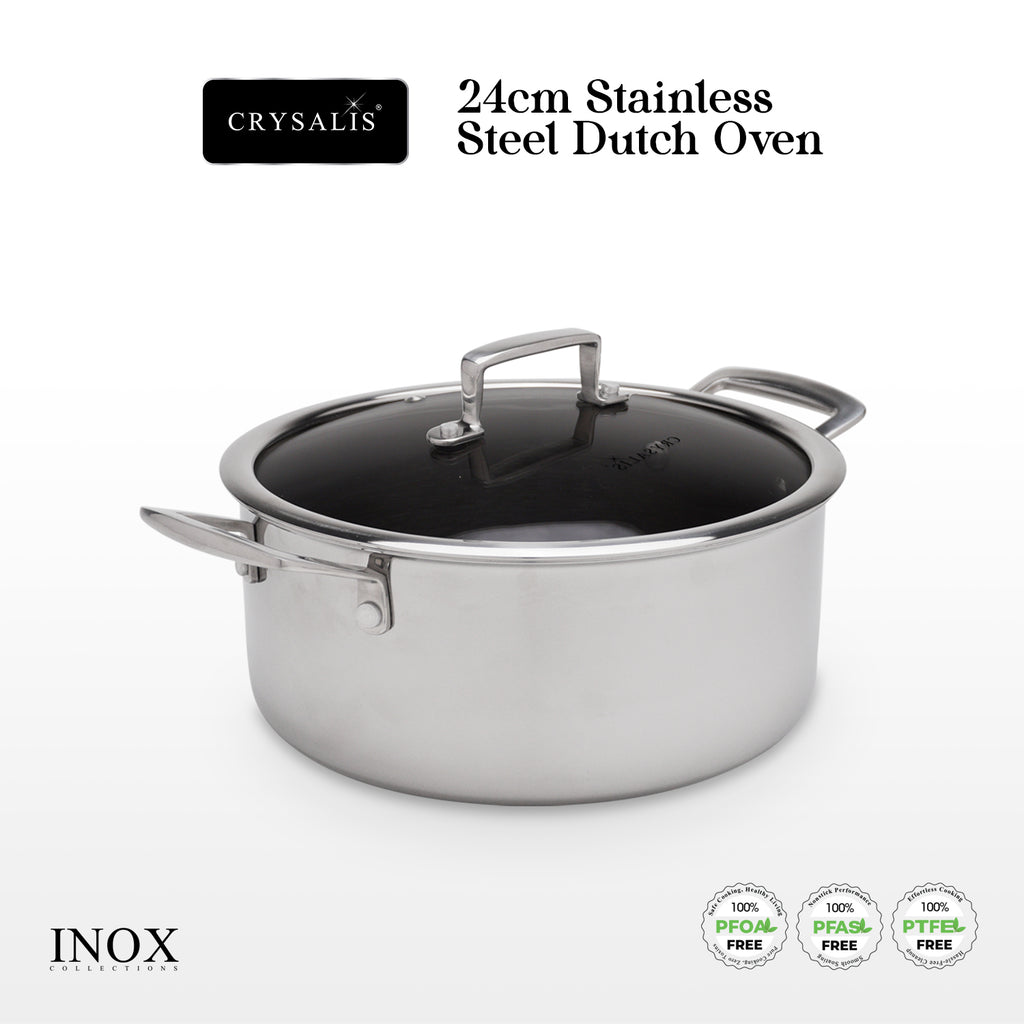 CRYSALIS INOX Stainless Steel Cookware Collection - Honeycomb Non-Stick Frypan, Saucepan, Dutch Oven, Wok Pan