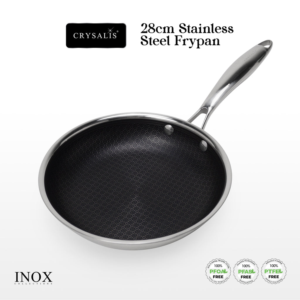 CRYSALIS INOX Stainless Steel Cookware Collection - Honeycomb Non-Stick Frypan, Saucepan, Dutch Oven, Wok Pan
