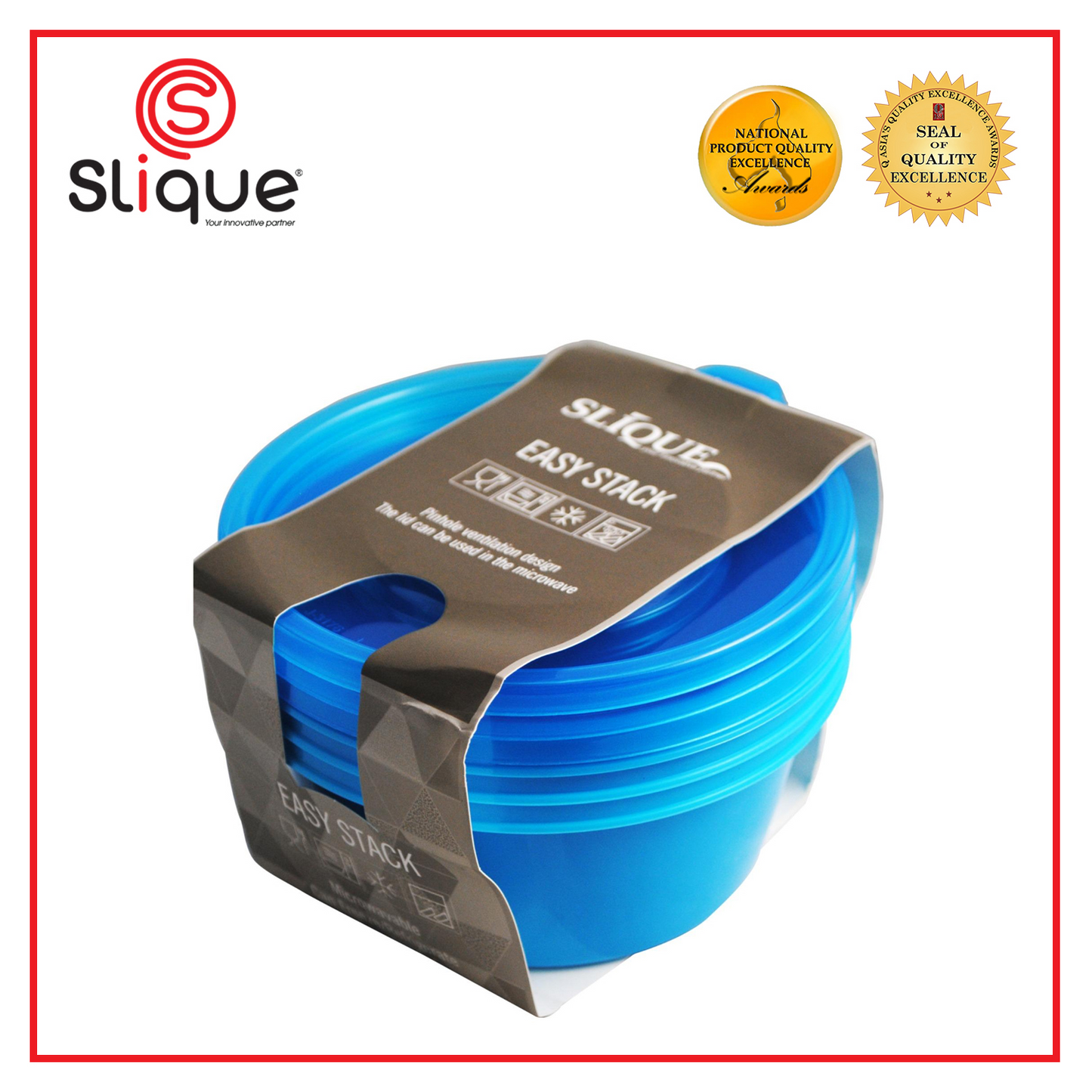 SLIQUE Premium 3pcs Set Round Crisper Food Container 900ml
