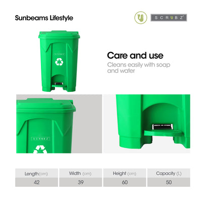 SCRUBZ Pedal Trash Bin Plastic 50 L Garbage Bin Waste Bin Trashcan Bio-degradable | Hazardous | Recyclable