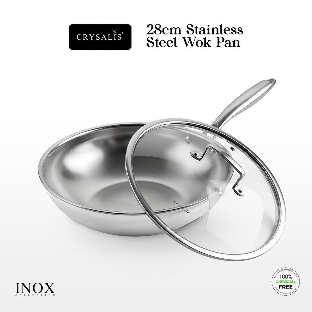 Crysalis Inox Tri-Ply Stainless Steel Fry Pan Sauce Pan Dutch Oven Induction Compatible Heavy Duty Professional Cookware