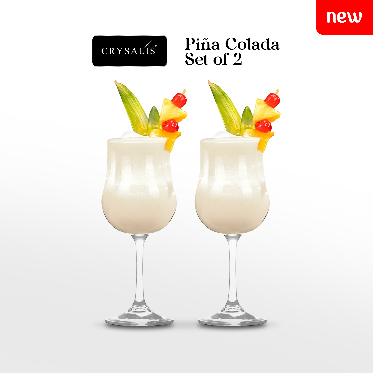CRYSALIS Premium 12oz Pina Colada Glass Lead-Free Crystal Stemware Set of 2