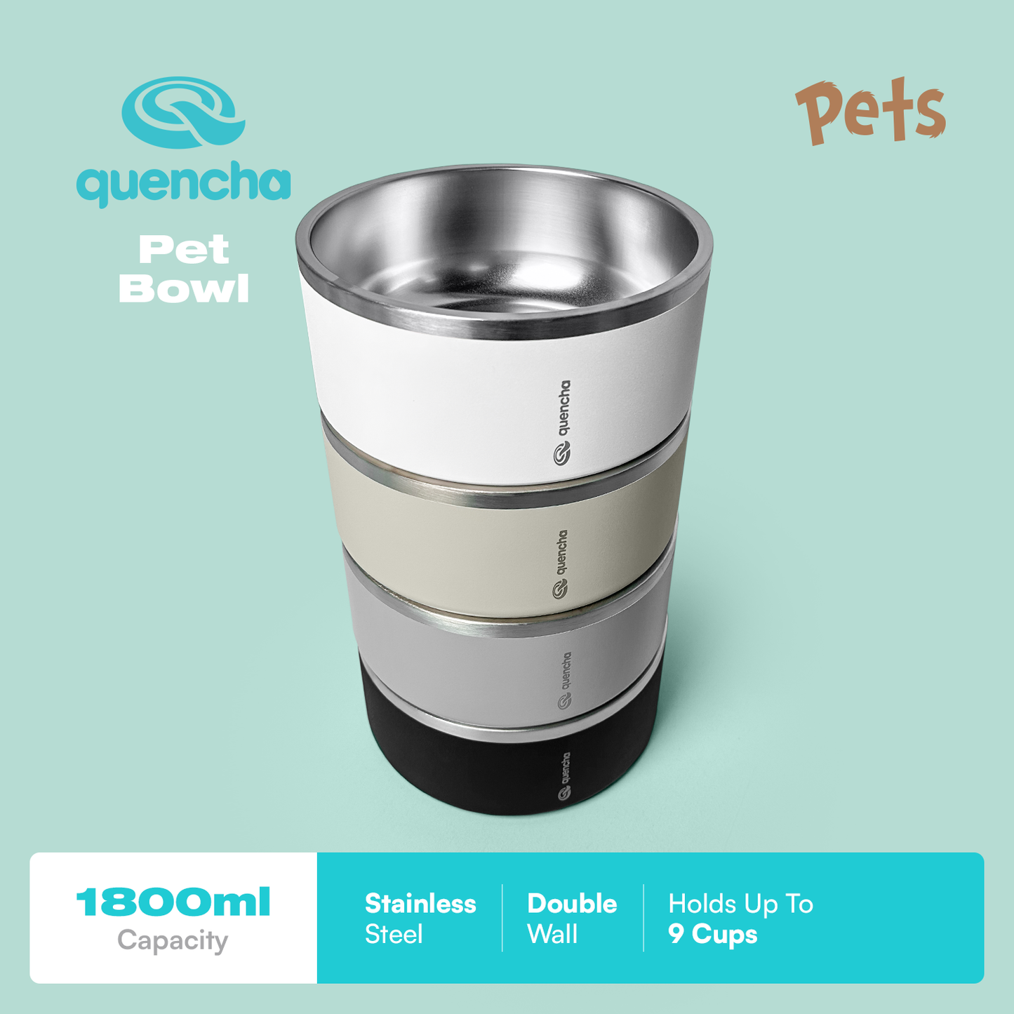 Quencha Double Wall Stainless Steel Pet Bowl