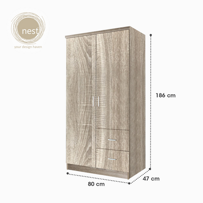 NEST DESIGN LAB Premium Wardrobe 2 Doors & 2 Drawers Modern Italian Design Amazing Gift Idea For Any Occasion! (Ashwood)