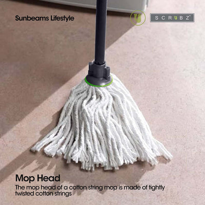 SCRUBZ Premium Cotton String Mop, Cleaning Mop, Floor Mop, Spin Mop with Easy Grip Handle - Heavy Duty Cleaning Essentials