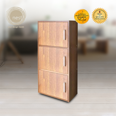 NEST DESIGN LAB Premium 3L Layer Cabinet w/ Door Multi-Purpose Cabinet Modern Italian Design Amazing Gift Idea For Any Occasion! (Walnut)