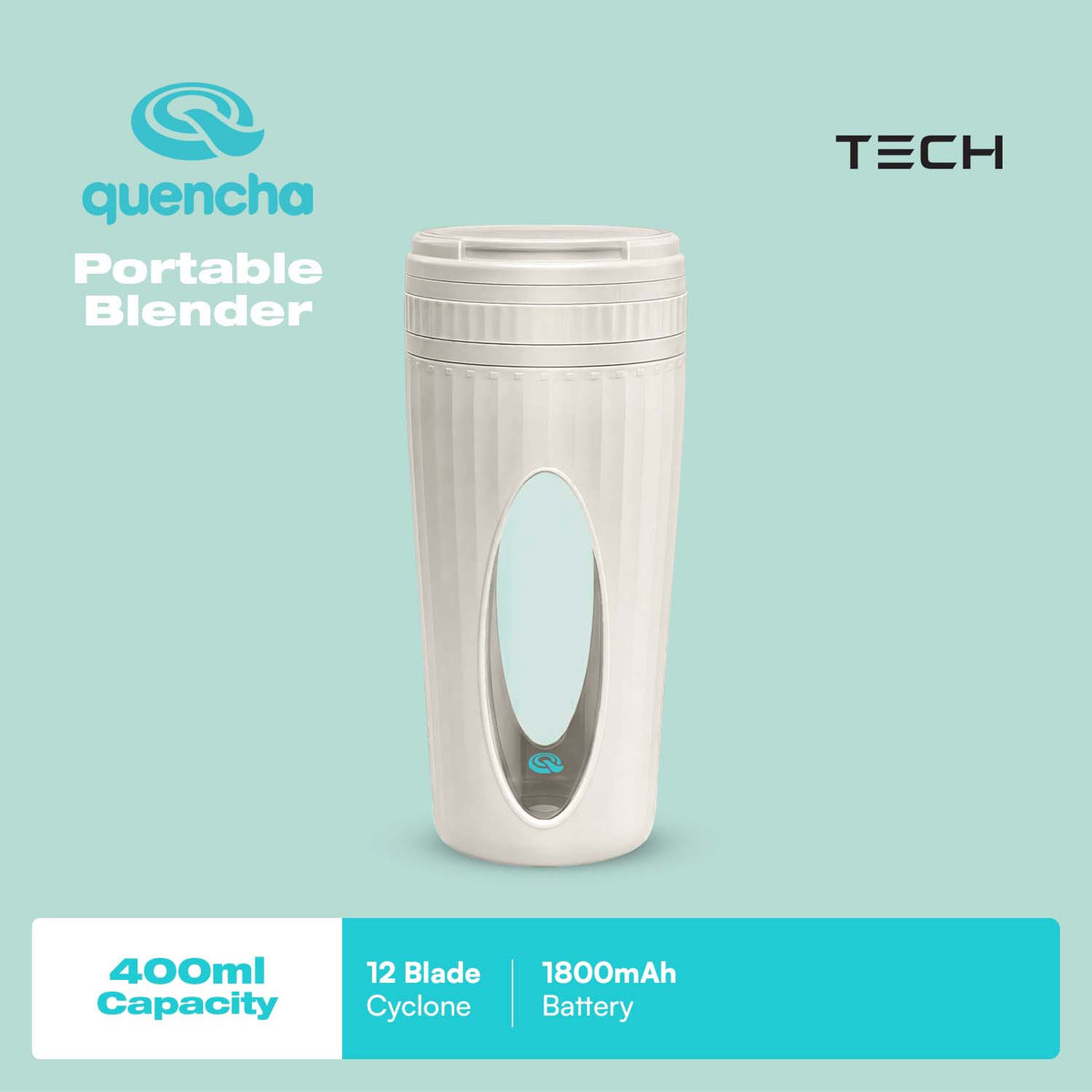 Quencha Portable Blender 1500mAh Rechargeable Personal Smoothie Maker and Juicer with Type-C Port