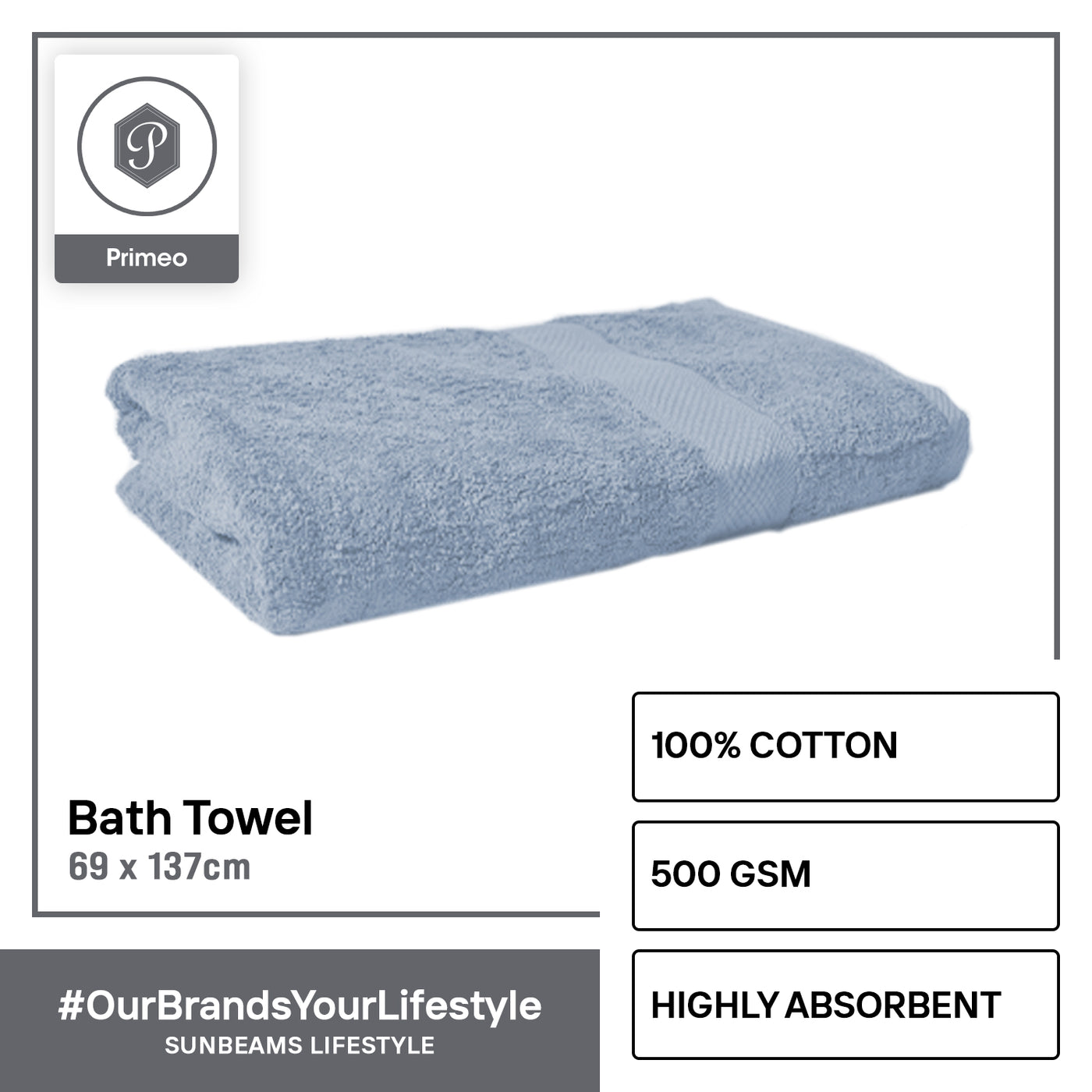 INFINITE by PRIMEO 100% Cotton Bath Towel Ring Spun 500gsm