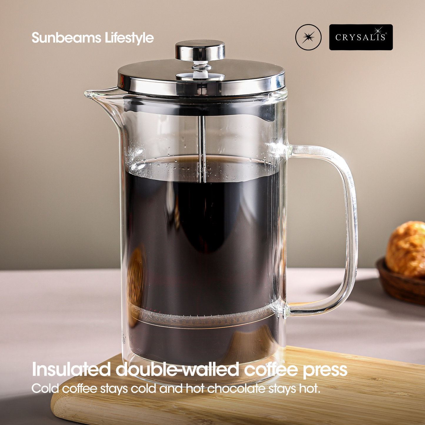 CRYSALIS Coffee Press Crystal Clear Double Wall 350ml/600ml/1L