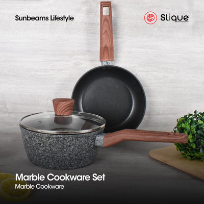 SLIQUE Granite Cookware Set of 3 Frypan 20cm Saucepan 16cm