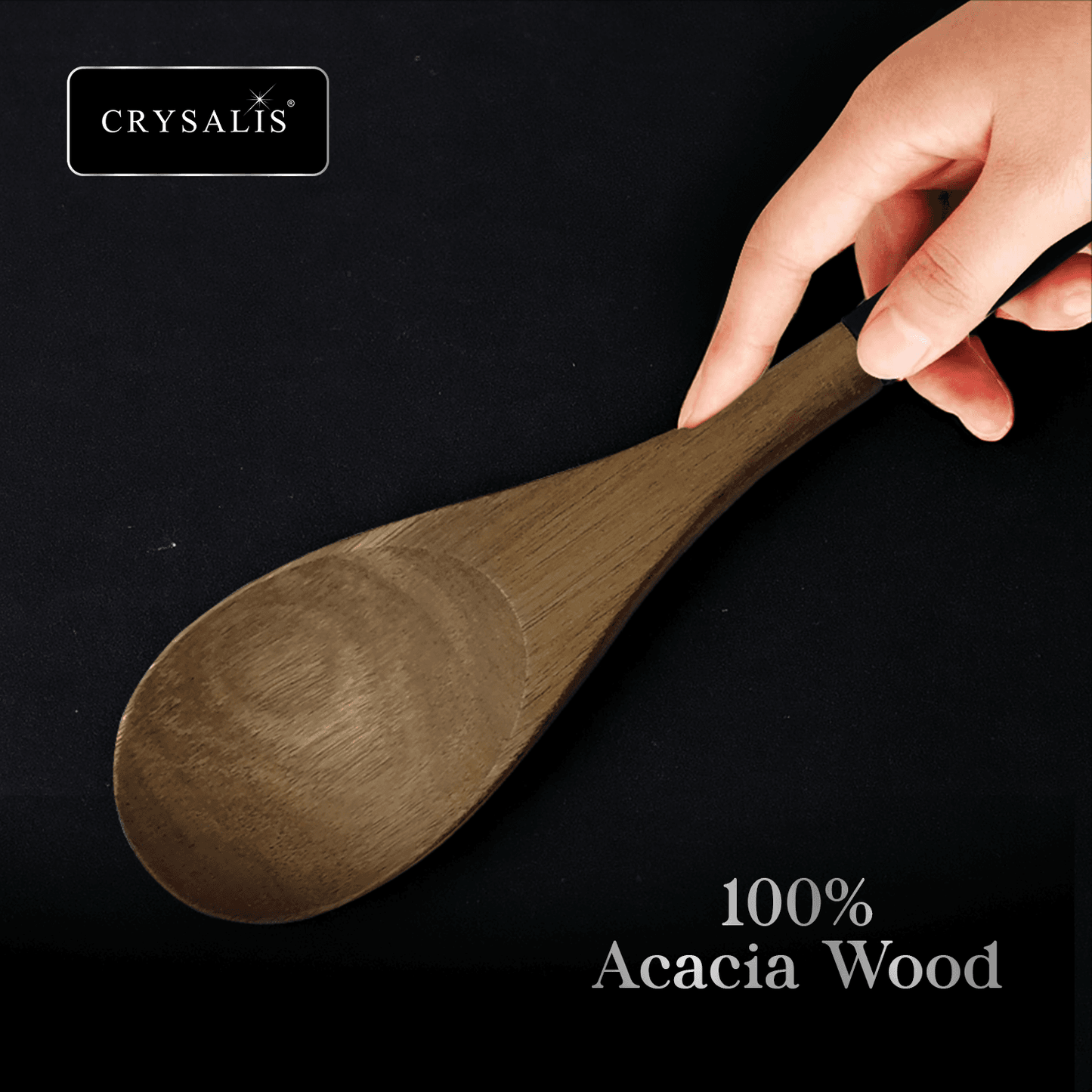 CRYSALIS PREMIUM Silicone Handle Wooden Spoon Turner - Acacia Wood
