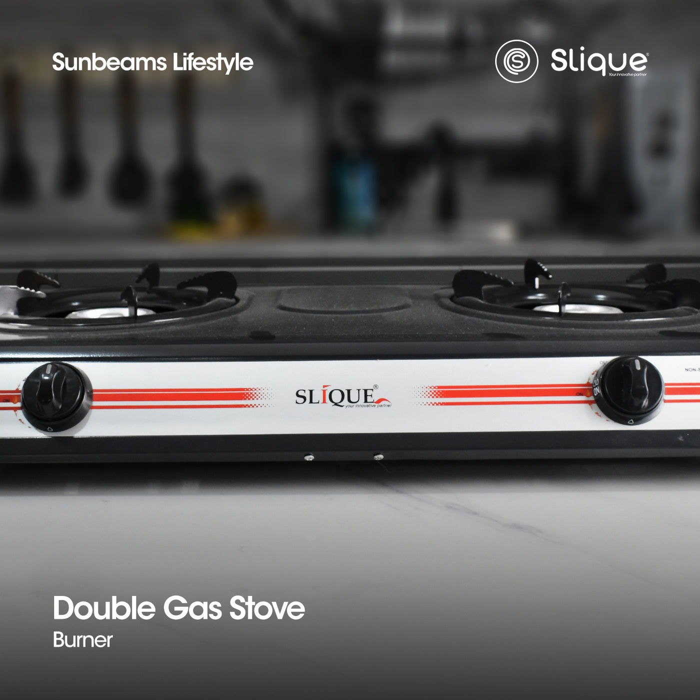 SLIQUE Premium Non-Stick Double Gas Burner Auto Ignition Cooking Essentials