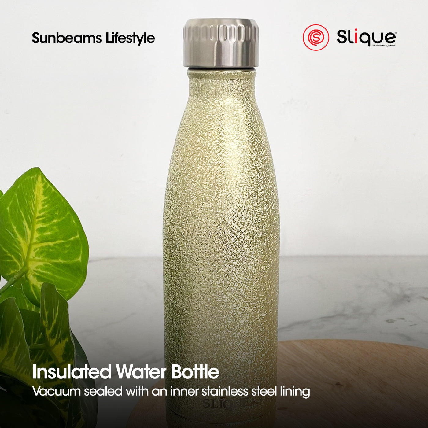SLIQUE Stainless Steel Glitter Finish Insulated Water Bottle 500ml (Yellow)