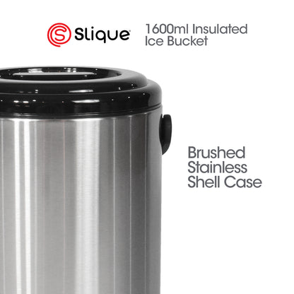 SLIQUE Premium Insulated Ice Bucket w/ Tong 2200ml (Silver)