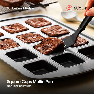 SLIQUE Premium Non-Stick 12 Cup Square Muffin Pan Oven Safe 35x26.5x3cm