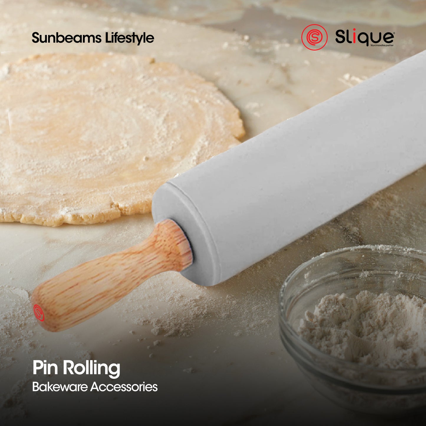 SLIQUE Wood + Durable Silicone Rolling Pin | DIY Baking Pan