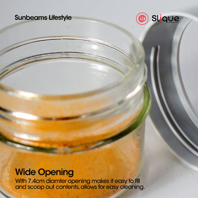 SLIQUE Premium Sodium Glass Condiment Jar Set, Condiments Organizer Bottle, Kitchen Condiments Container, Bottle Spice Container with Air-Tight Lid 3pcs Jar Set 280ml - Food Container & Storage Essentials