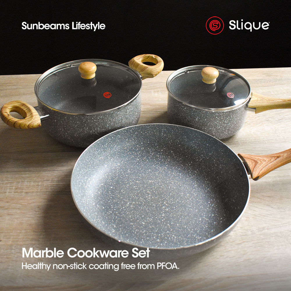 SLIQUE Marble Cookware Premium Multi Layer Non-Stick Marble Coating Set of 3