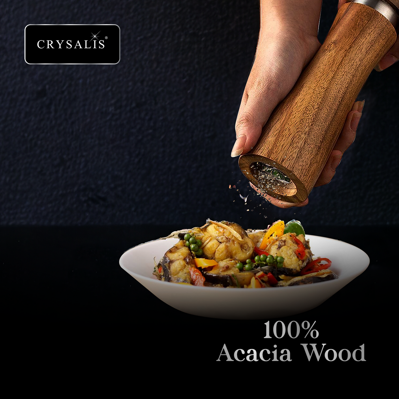 CRYSALIS PREMIUM Salt & Pepper Mill Manual Grinder Acacia Wood