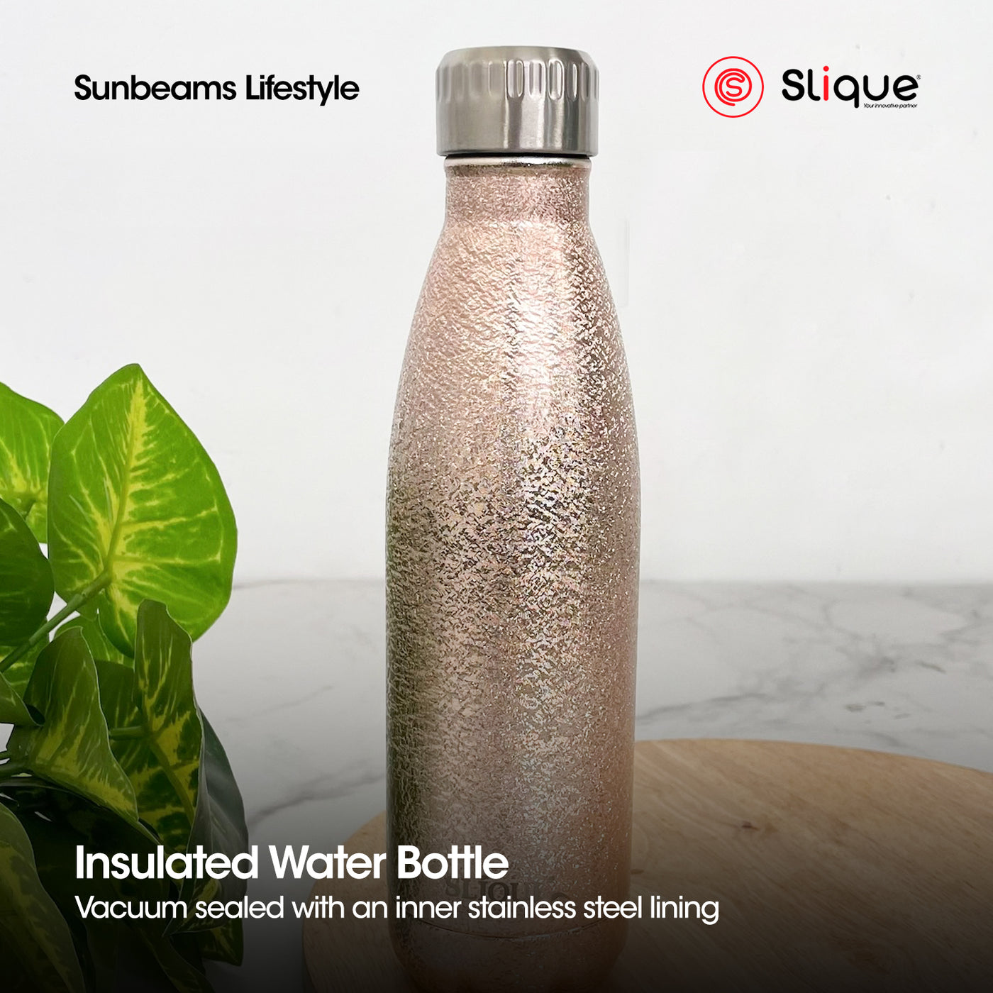 SLIQUE Stainless Steel Glitter Finish Insulated Water Bottle 500ml (Orange)