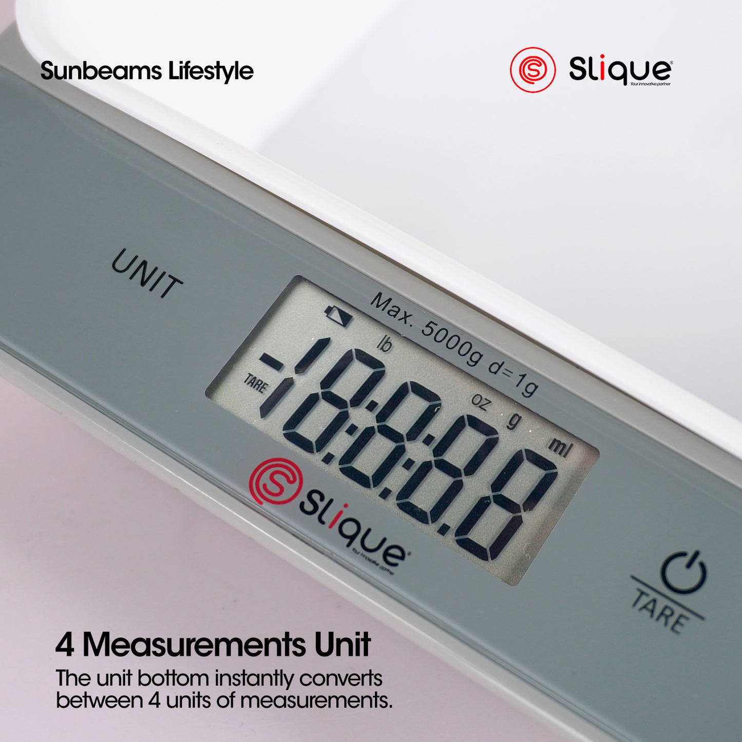 Slique Digital Kitchen Weighing Scale Tempered Glass White High Precission