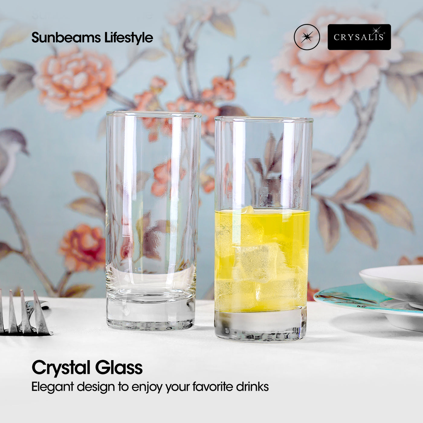 CRYSALIS Highball Glass Lead-Free Crystal Set of 2 | 380ml Drinking Glass