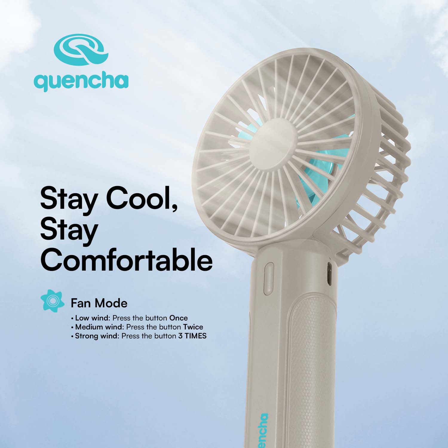 Quencha Portable Mini Fan 1200mAh High Speed Handheld Fan