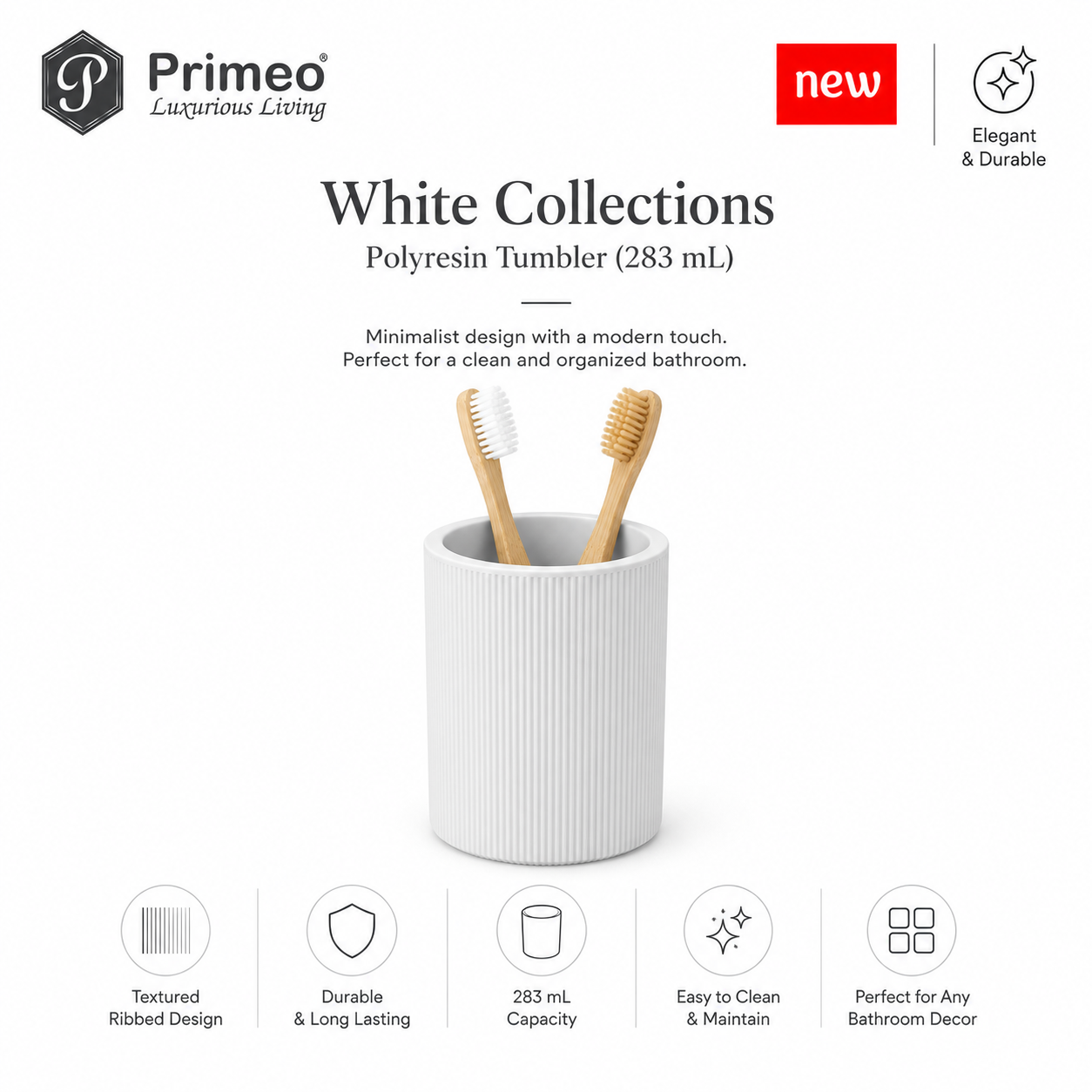 PRIMEO Bathroom Accessories Polyresin Bathroom Set Soap Dish Tumbler Soap Dispenser Toilet Brush Holder