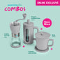 Quencha 350ml French Coffee Press, Grinder and Mug with Coaster and Lid Set