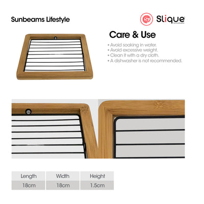 SLIQUE Premium Trivet 18x18x1.5cm Bamboo Metal Wire Organizer