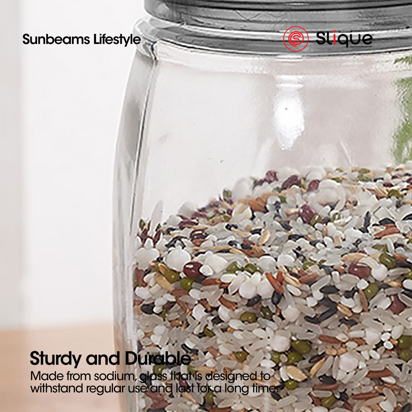 SLIQUE Premium Sodium Glass Food Jars, Food Storage Container, Kitchen Canister Jar, Organizer Storage, Jar Glass Container with Air-Tight Locking Lid 2pcs Jar Set 500/750/1000/1700/2100ml - Food Container & Storage Essentials