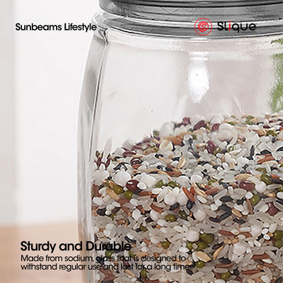 SLIQUE Premium Sodium Glass Food Jars, Food Storage Container, Kitchen Canister Jar, Organizer Storage, Jar Glass Container with Air-Tight Locking Lid 2pcs Jar Set 500/750/1000/1700/2100ml - Food Container & Storage Essentials