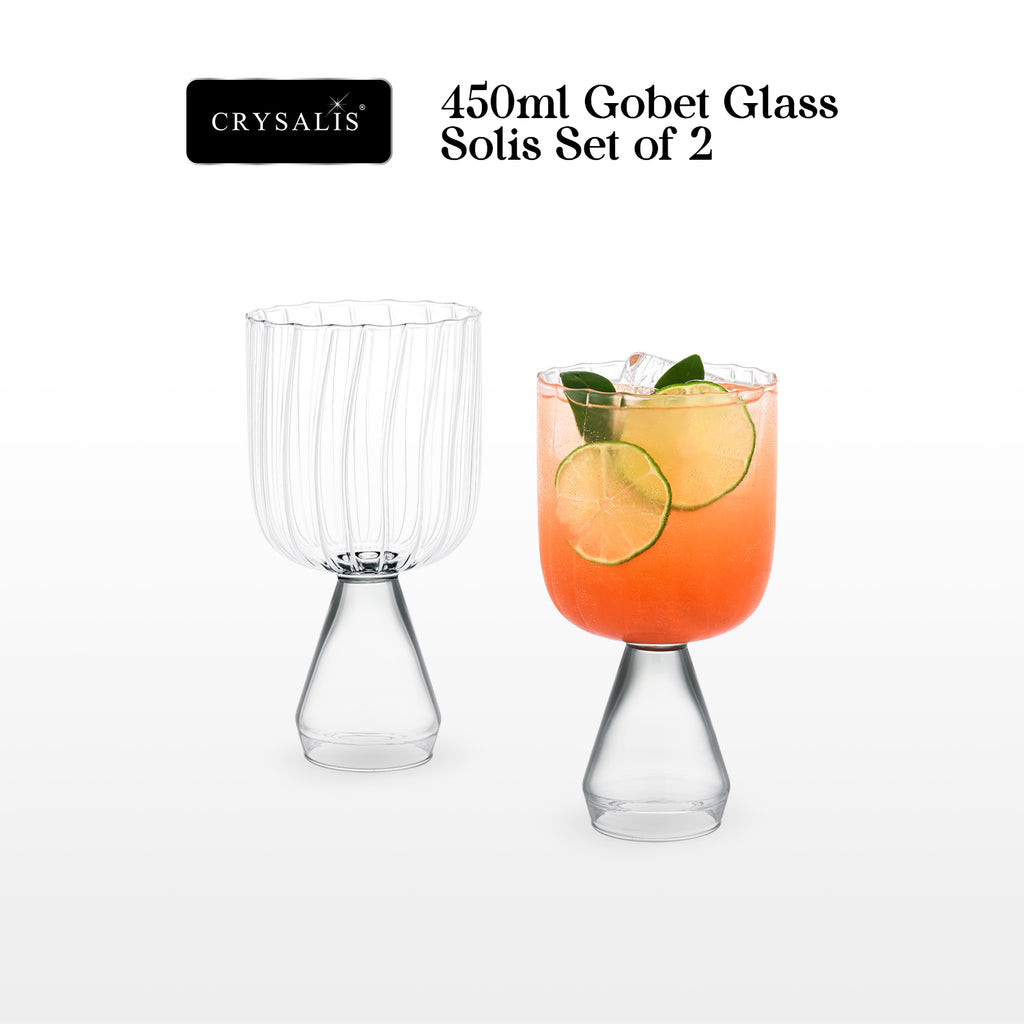 Crysalis Borosilicate Goblet Glass Set of 2 – Thick Wine/Cocktail Stem Glasses