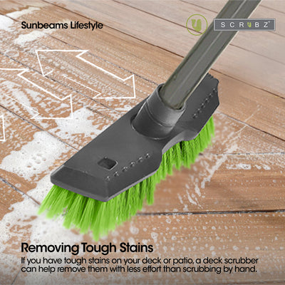 SCRUBZ Premium Deck Scrubber, Floor Scrub Brush, Stiff Bristle Brush with Easy Grip Long Handle - Heavy Duty Cleaning Essentials