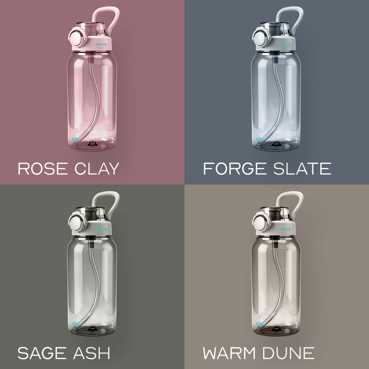 QUENCHA BPA-Free Water Bottle 1000ml Reusable Water Bottle • Built-In Straw • Leak-Proof Lid