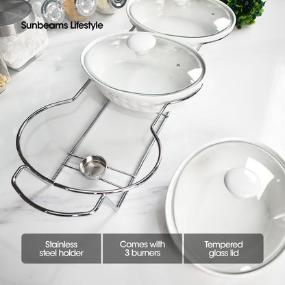 SLIQUE Casserole Serving Dish [Set of 3] 1400mL Signature Porcelain Collection Stand with Candle Burner