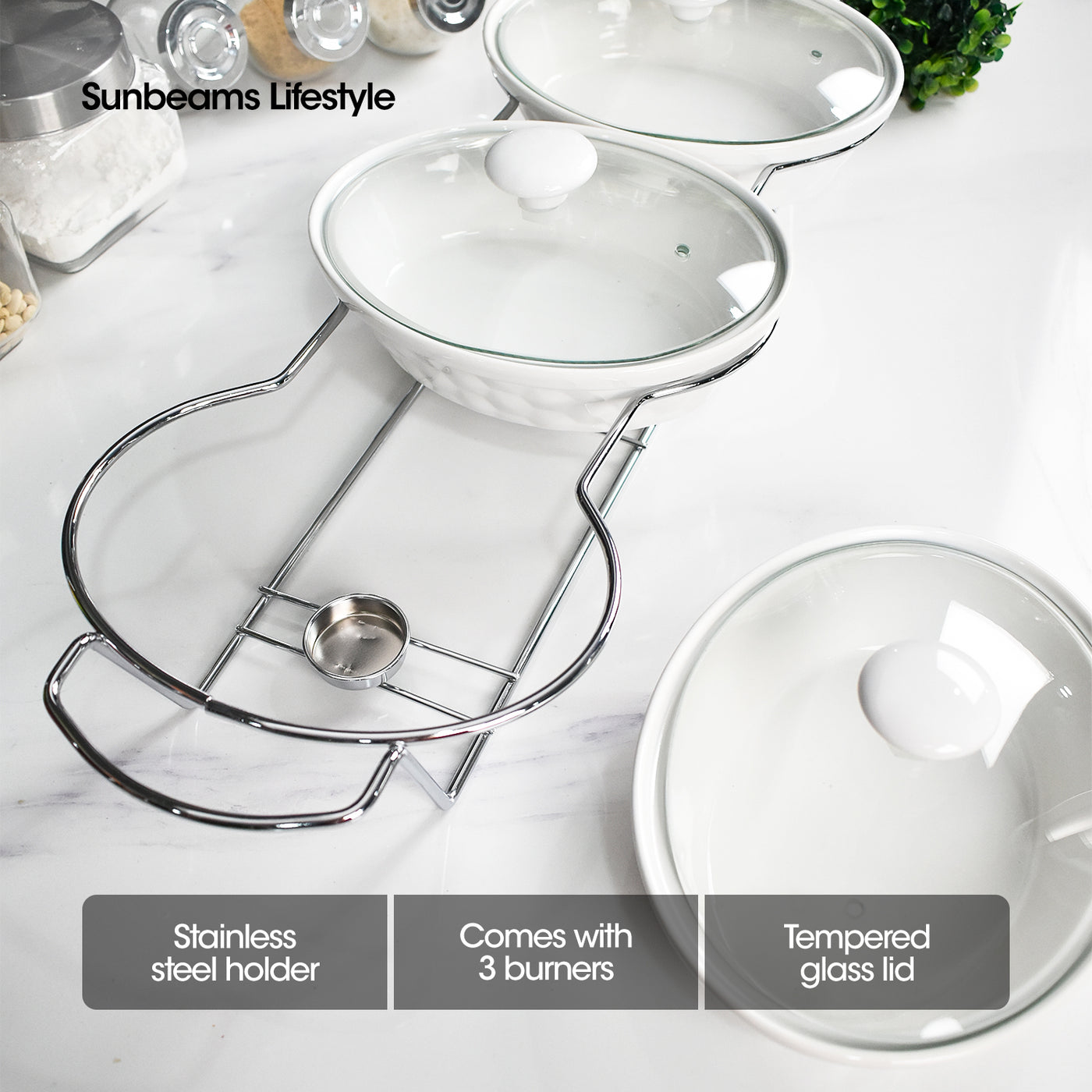 Serving dishes with burners outlet