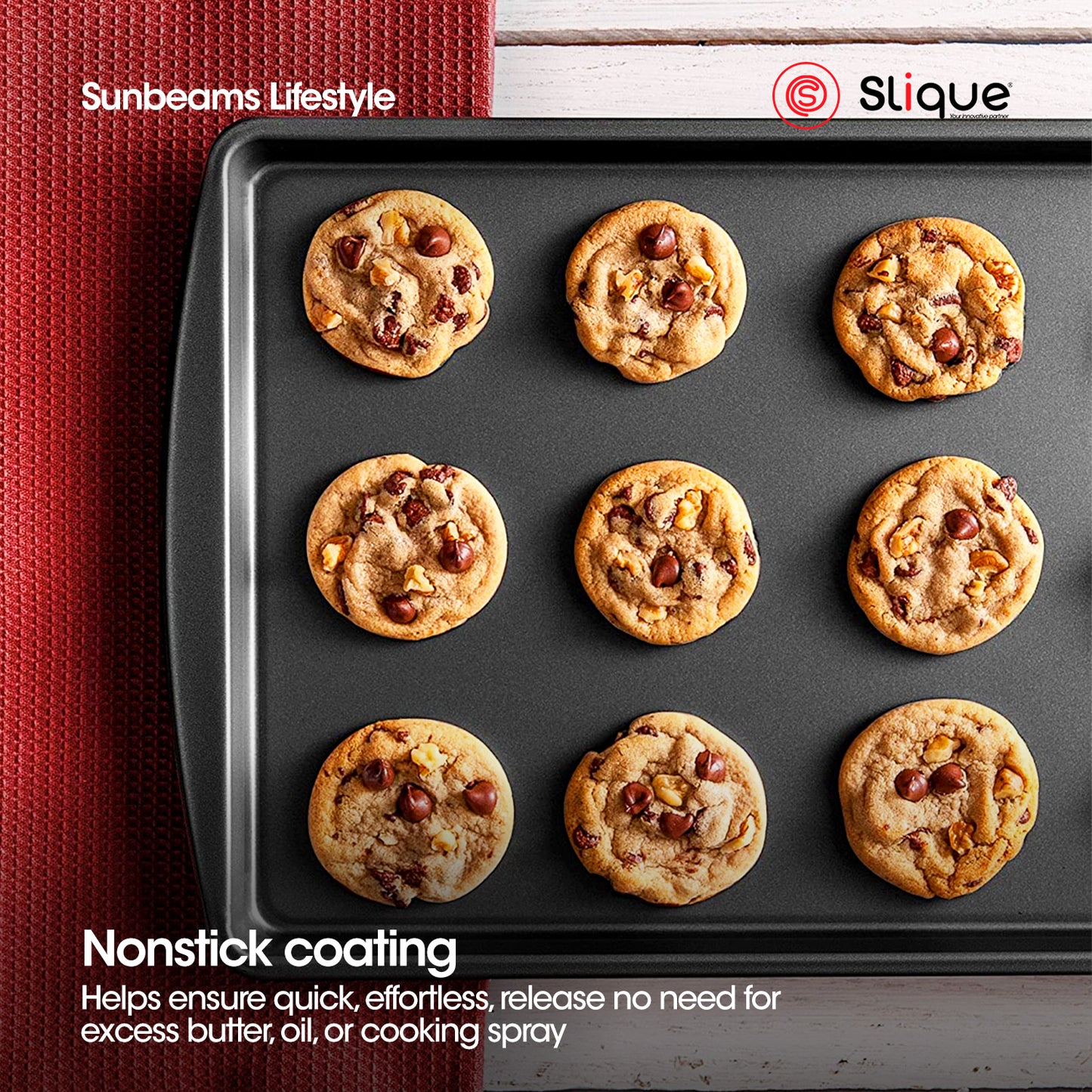 SLIQUE Premium Non-stick Cookie Sheet, Cookie Tray, Baking Pan